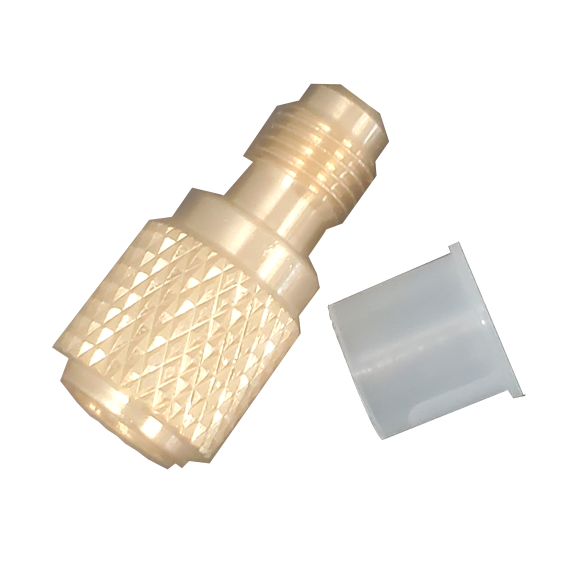 Adaptador de puerto recto de vacío de carga mini split (R410A) 5/16 SAE hembra a 1/4 SAE macho