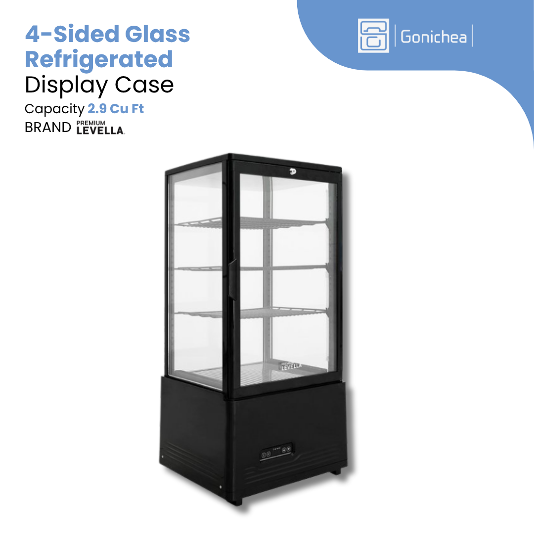 PREMIUM LEVELLA® 2.9 Cu. Ft.2.9 4-Sided Glass Refrigerated Display Case - Black | Commercial.