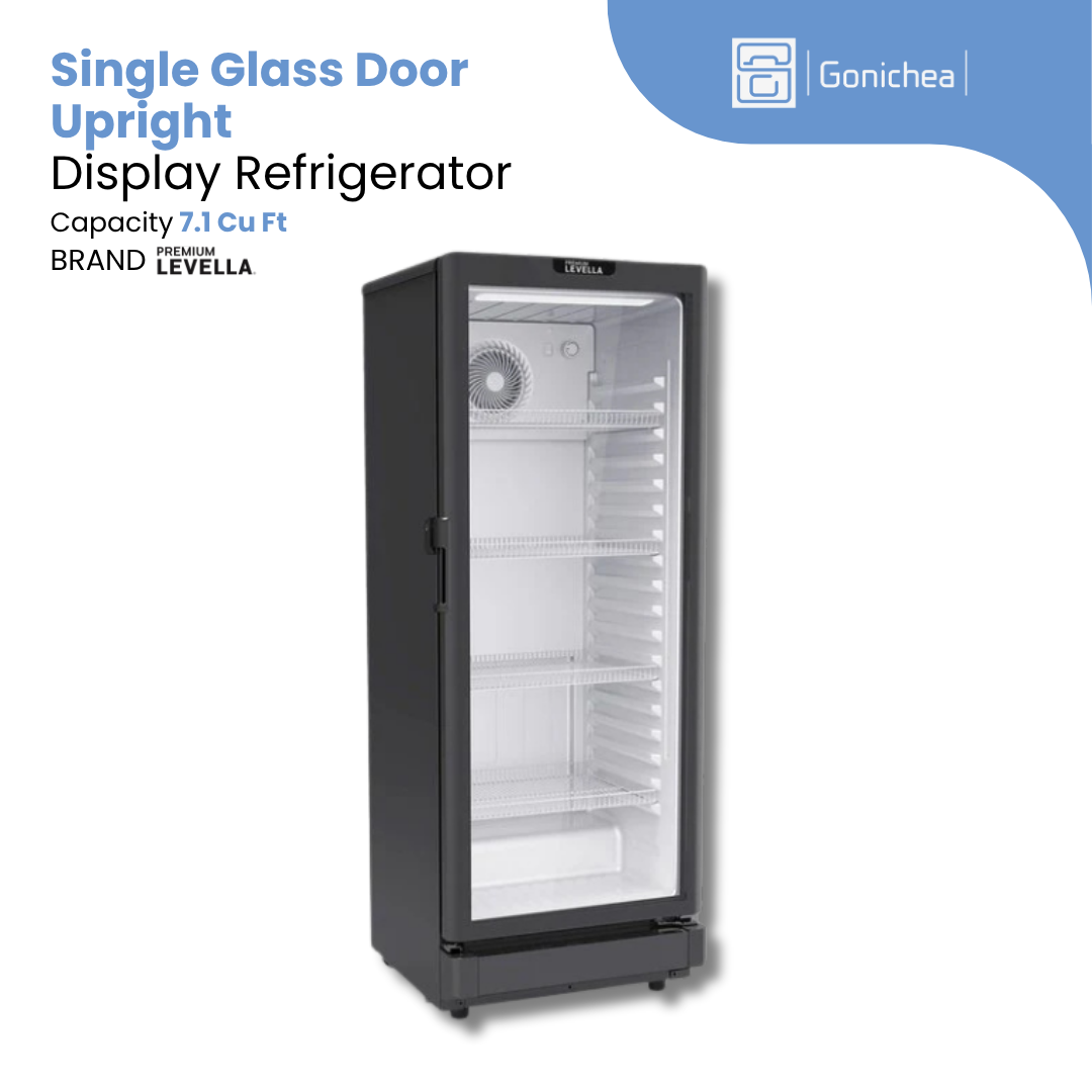 PREMIUM LEVELLA® 7.1 Cu. Ft. Single Glass Door Upright Display Refrigerator - Black | Residential/Commercial.