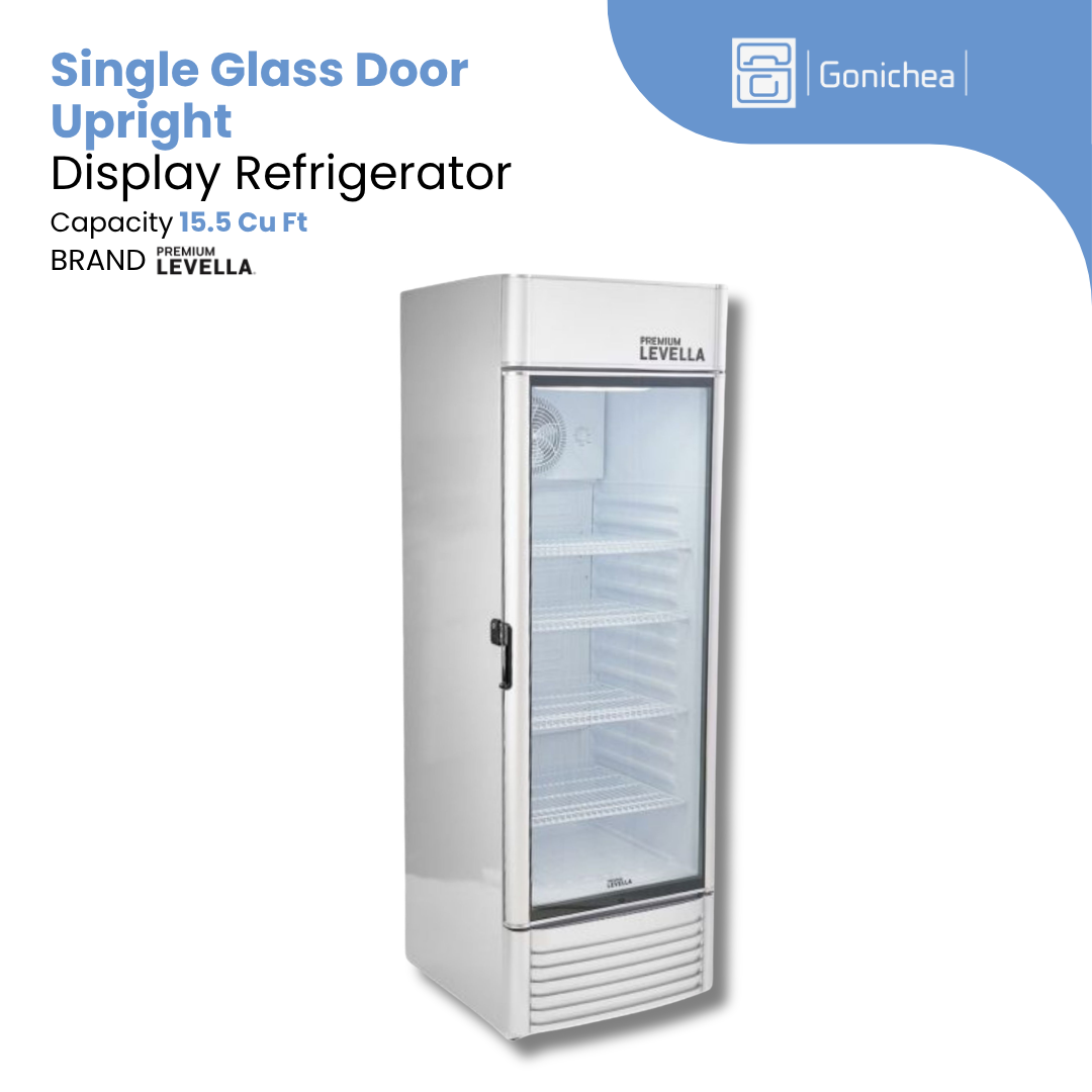 PREMIUM LEVELLA® 15.5 Cu. Ft. Single Glass Door Upright Display Refrigerator. Merchandiser Refrigerator - Silver | Residential/Commercial.