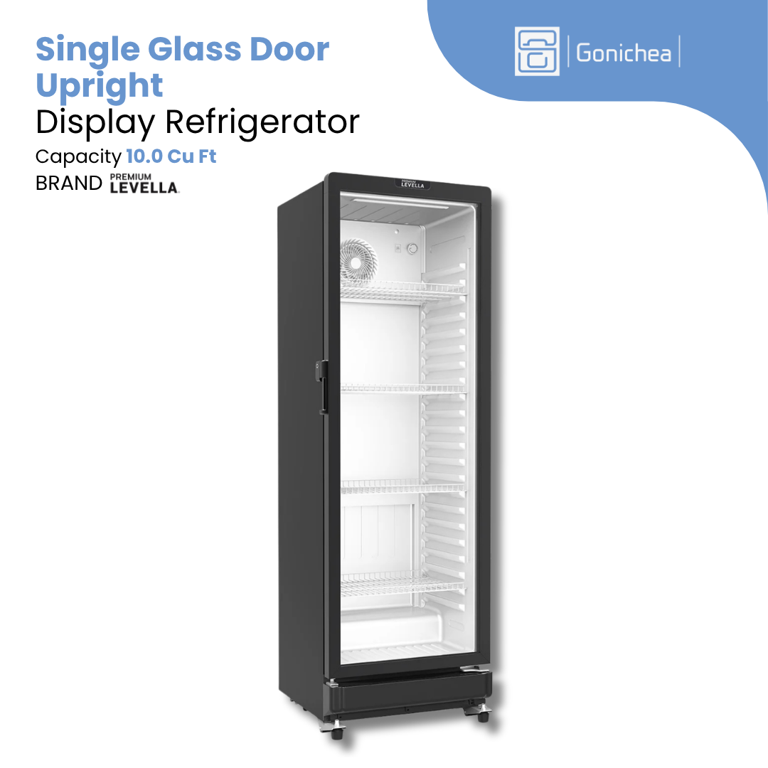PREMIUM LEVELLA® 10.0 Cu. Ft. Single Glass Door Upright Display Refrigerator - Black | Residential/Commercial.