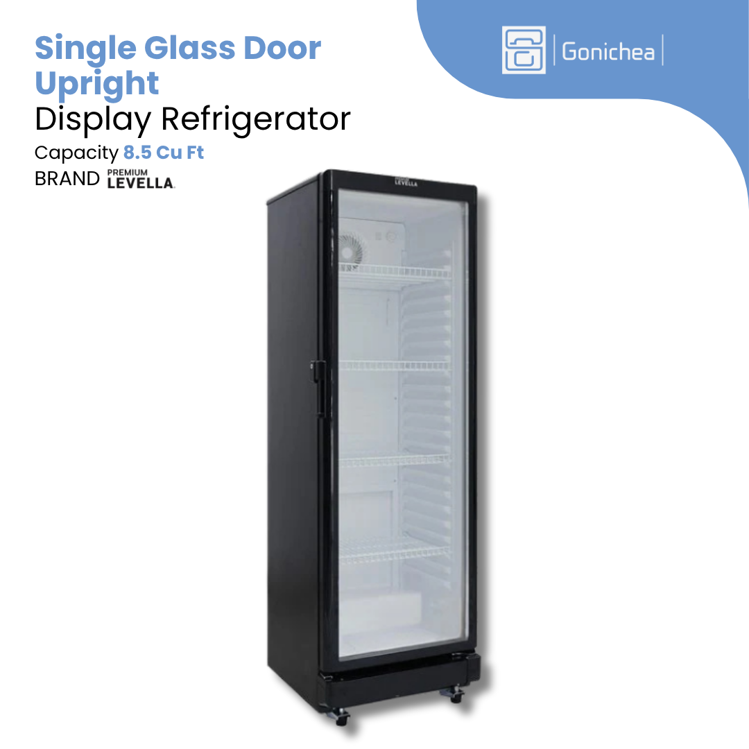 PREMIUM LEVELLA® 8.5 Cu. Ft. Single Glass Door Upright Display Refrigerator - Black | Residential/Commercial.