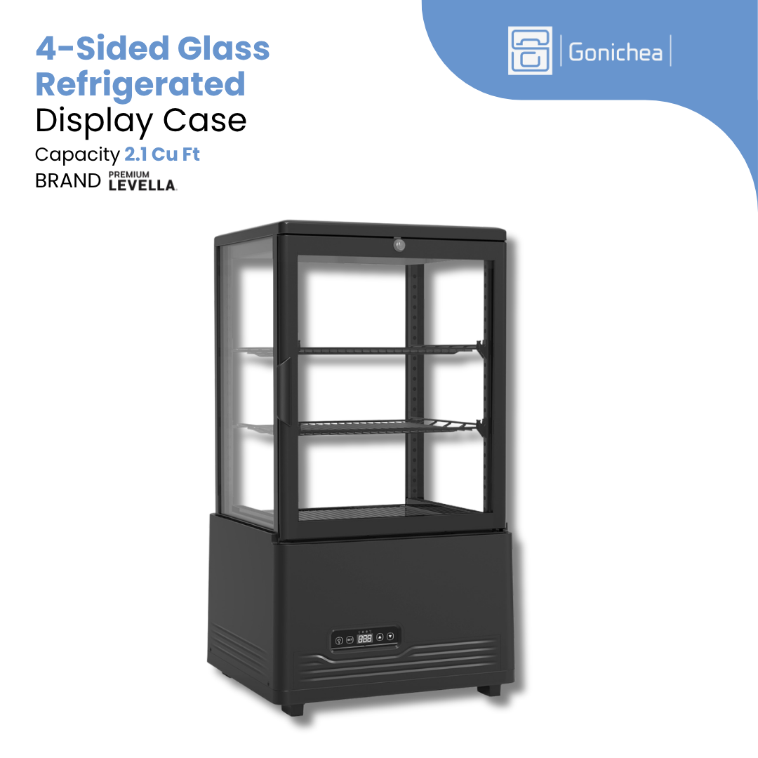 PREMIUM LEVELLA® 2.1 ft³ 4-Sided Glass Refrigerated Display Case - Black | Commercial.