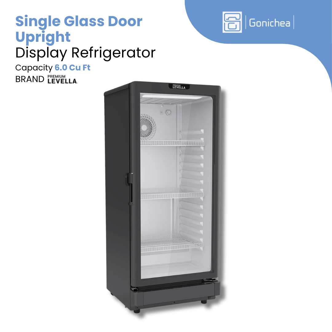 PREMIUM LEVELLA® 6.0 Cu. Ft. Single Glass Door Upright Display Refrigerator - Black | Residential/Commercial.