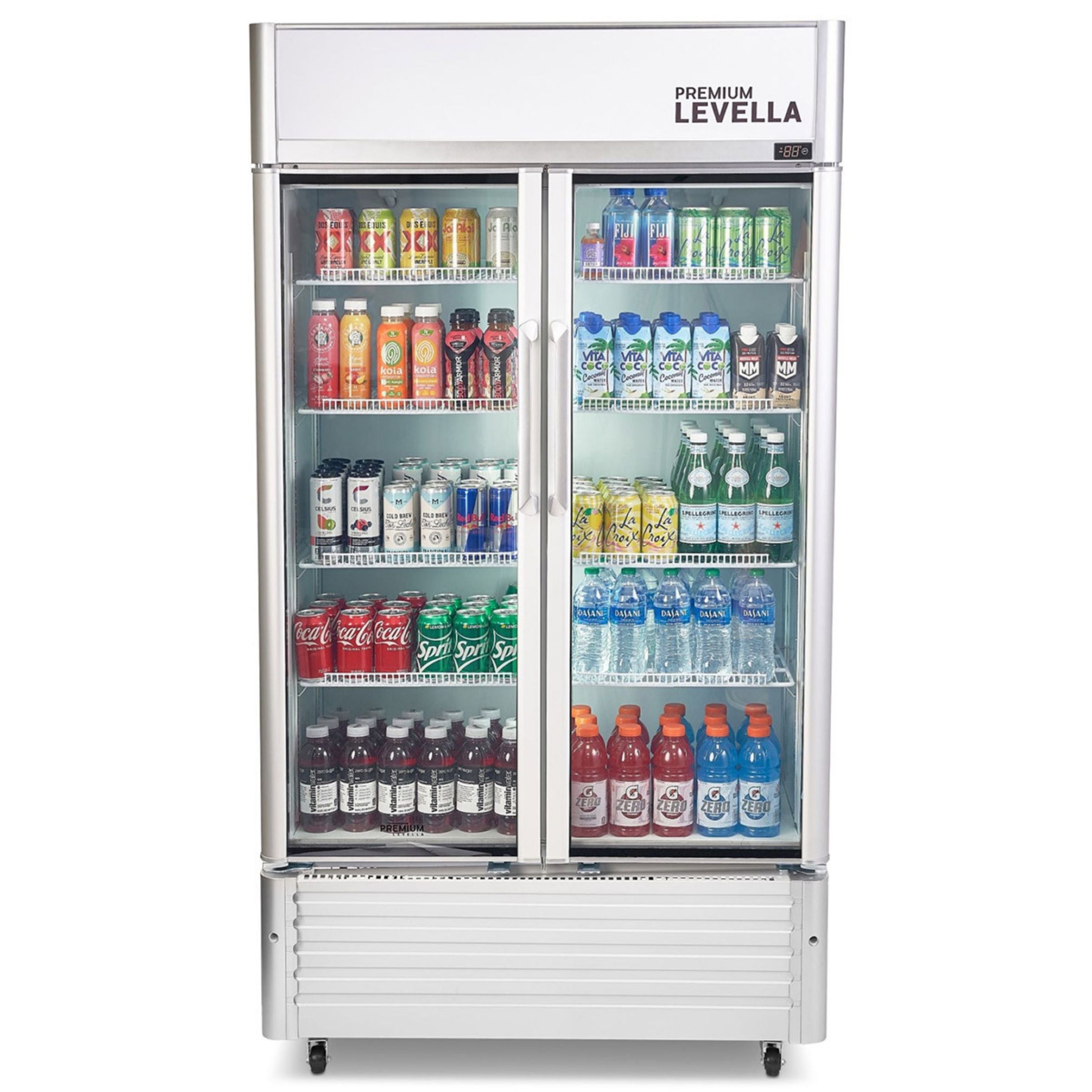Refrigerador vertical de exhibición Premium Levella® de 18.0 pies cúbicos con puerta de doble vidrio. Refrigerador expositor.