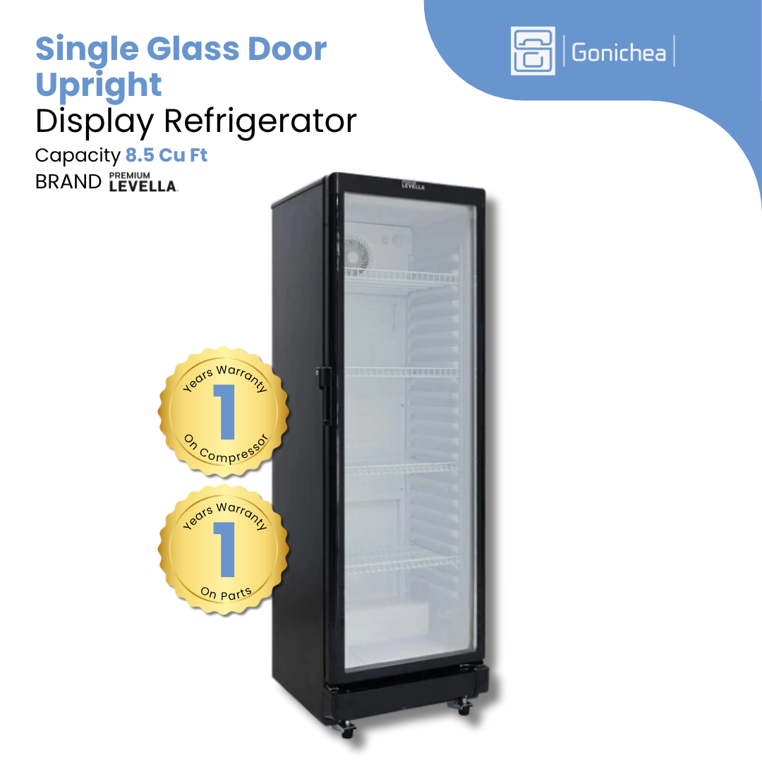 PREMIUM LEVELLA® 8.5 Cu. Ft. Single Glass Door Upright Display Refrigerator - Black | Residential/Commercial.