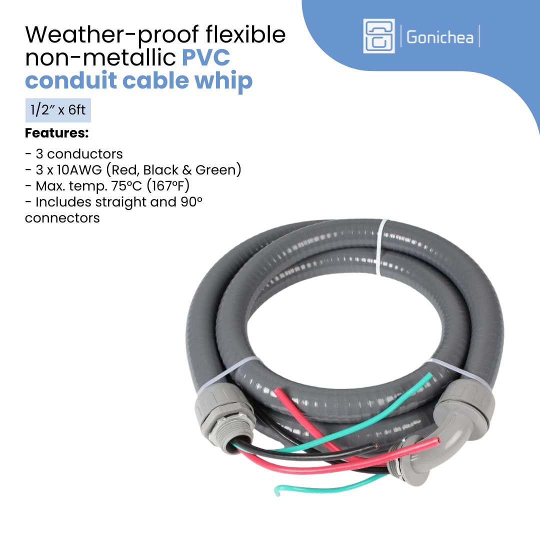 Everwell 1/2" x 6′, 3x10AWG Cable Whip