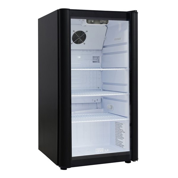 Refrigerador vertical de exhibición Premium Levella® de 3.1 pies cúbicos con puerta de vidrio simple. Refrigerador expositor.