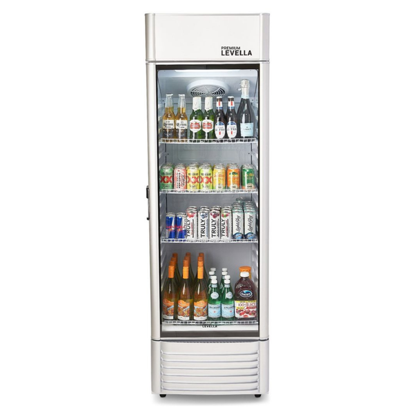 Refrigerador vertical de exhibición Premium Levella® de 15.5 pies cúbicos con puerta de vidrio simple. Refrigerador expositor.