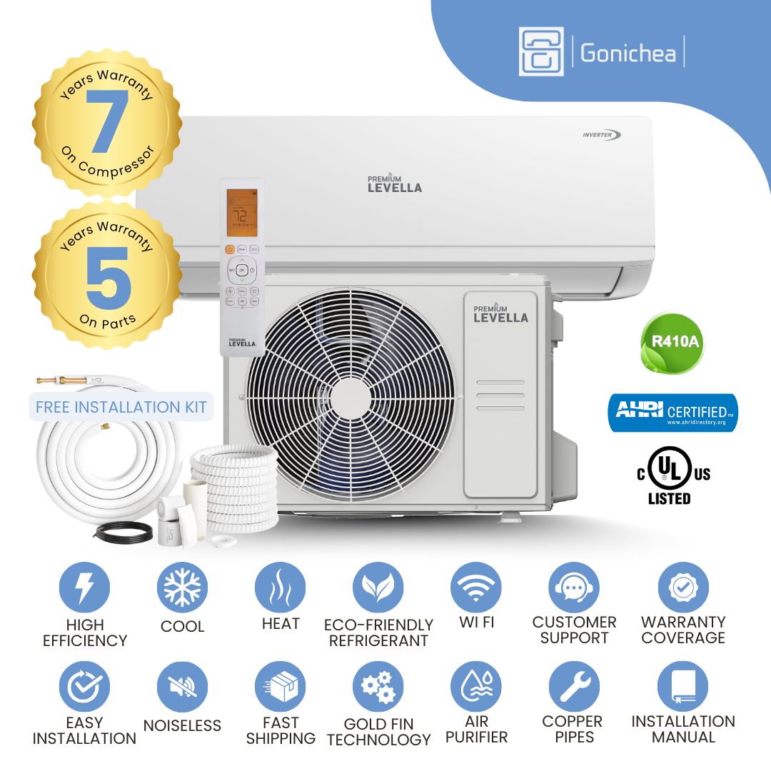 Sistema completo de aire acondicionado con bomba de calor Inverter mini-split sin ductos Premium Levella® de 24,000 BTU y 22.3 SEER2, 230 V. Incluye WIFI.
