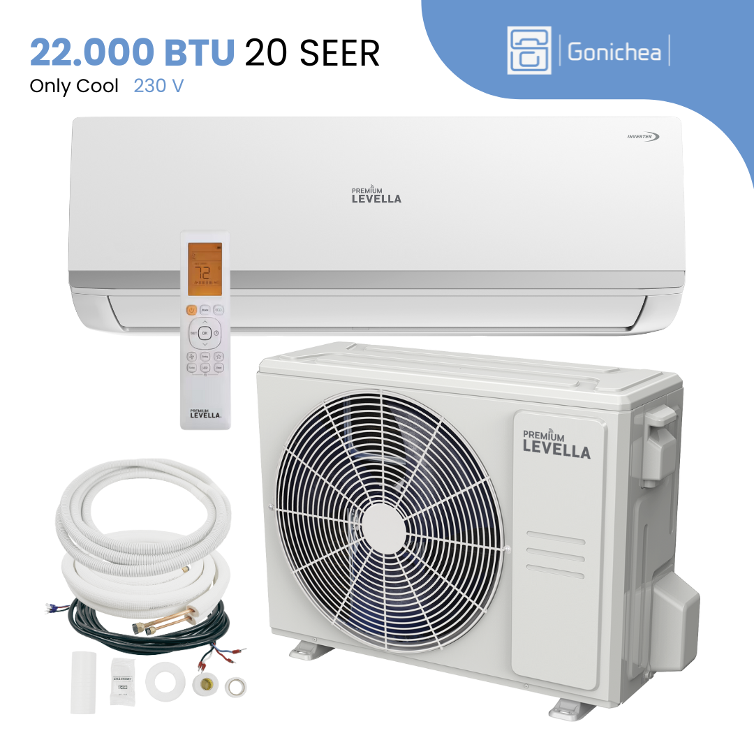 Premium Levella® 22,000 BTU 20 SEER2 Ductless Mini-Split Inverter Air Conditioner Only Cool System Full Set 230V.