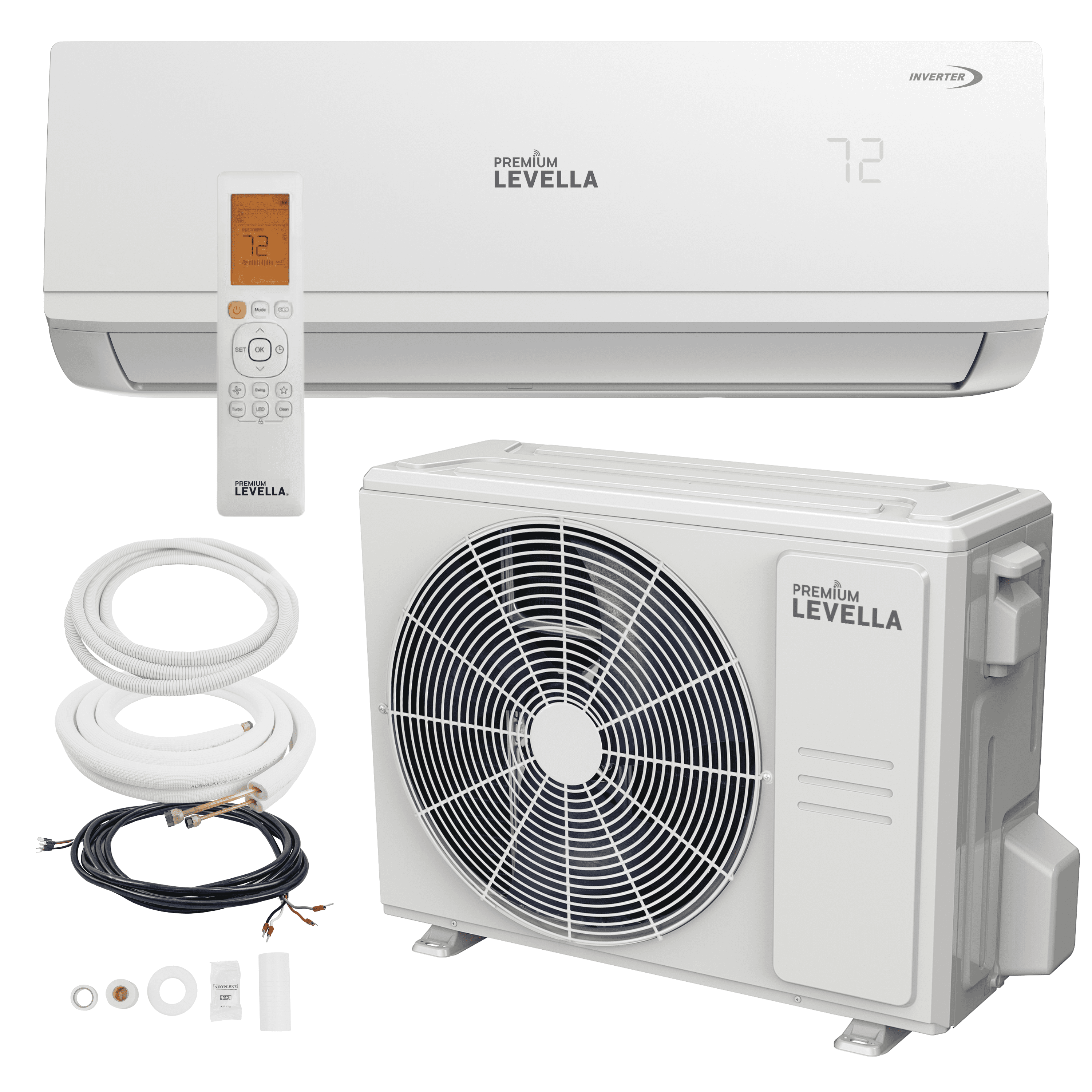 Premium Levella® 9,000 BTU 21.5 SEER2 Ductless Mini-Split Inverter Air Conditioner Heat Pump System Full Set 115V. WIFI Included.