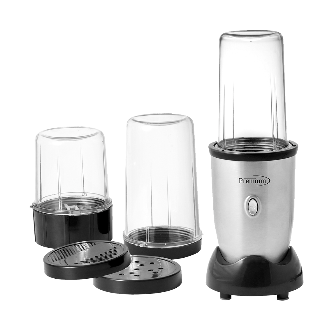 Premium Silver Personal Blender Set Stainless Steel Blend Mix Grind Chop 3 Cups