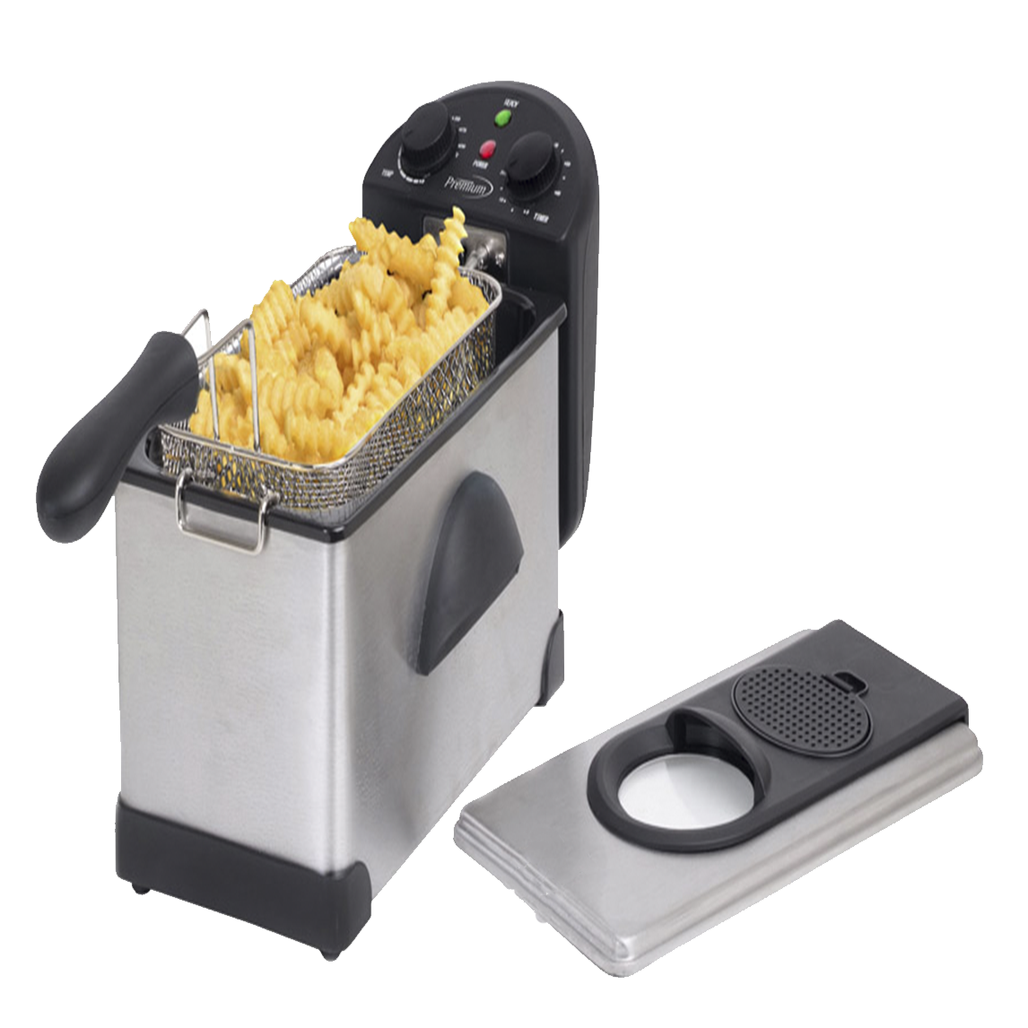 Freidora eléctrica Premium de 1500 W y 3,0 L de acero inoxidable con control de temperatura ajustable.