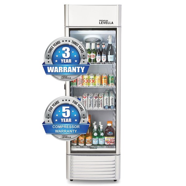 Refrigerador vertical de exhibición Premium Levella® de 12.5 pies cúbicos con puerta de vidrio simple. Refrigerador expositor.