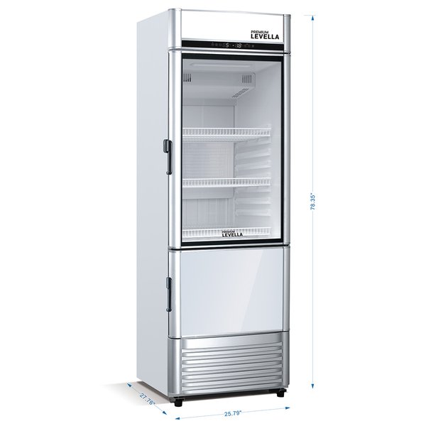 Refrigerador vertical de exhibición Premium Levella® de 12.5 pies cúbicos con puerta de vidrio simple y máquina de hielo automática