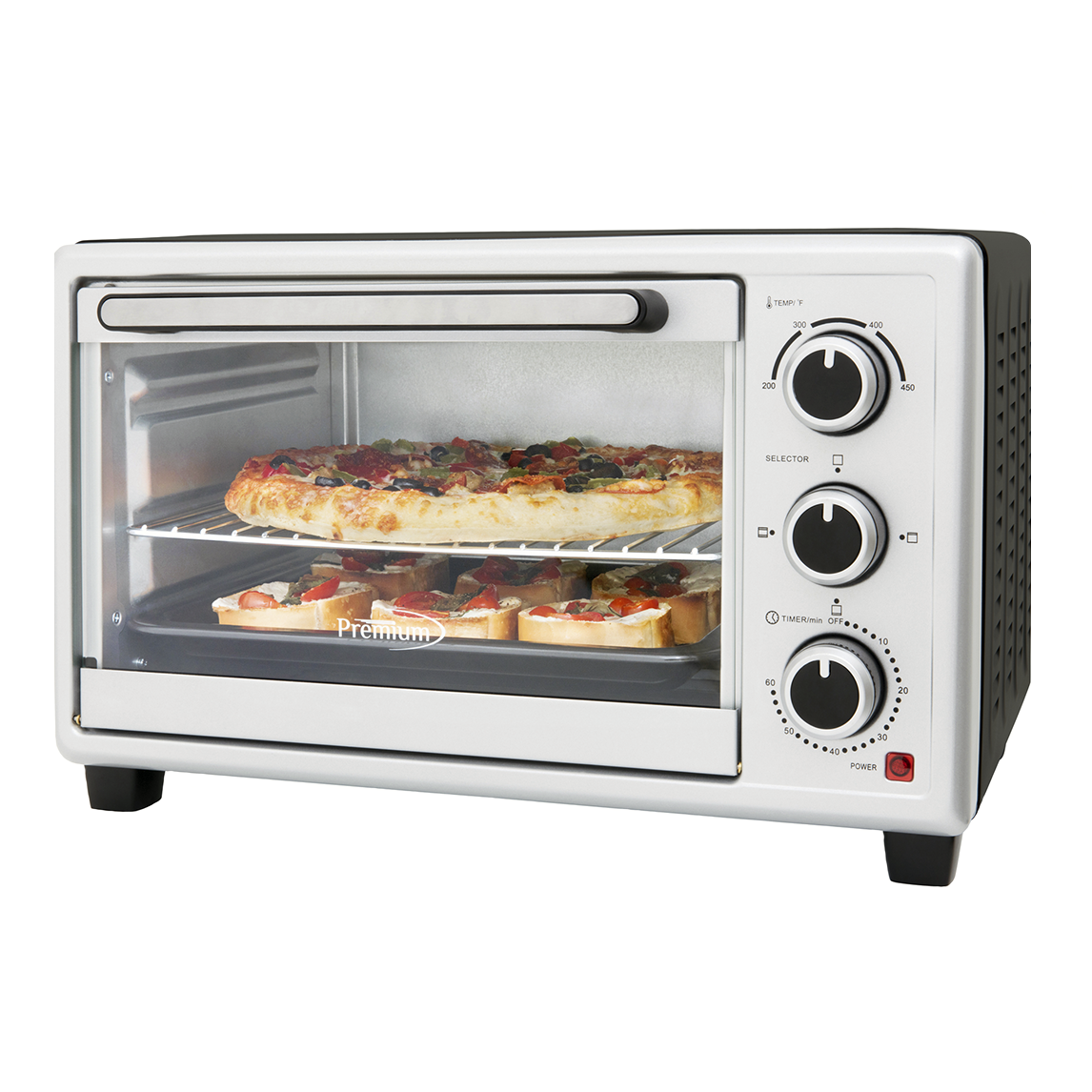 Premium 6-Slice Toaster Broil Oven 11" Pizza Bake. Stainless Steel Silver