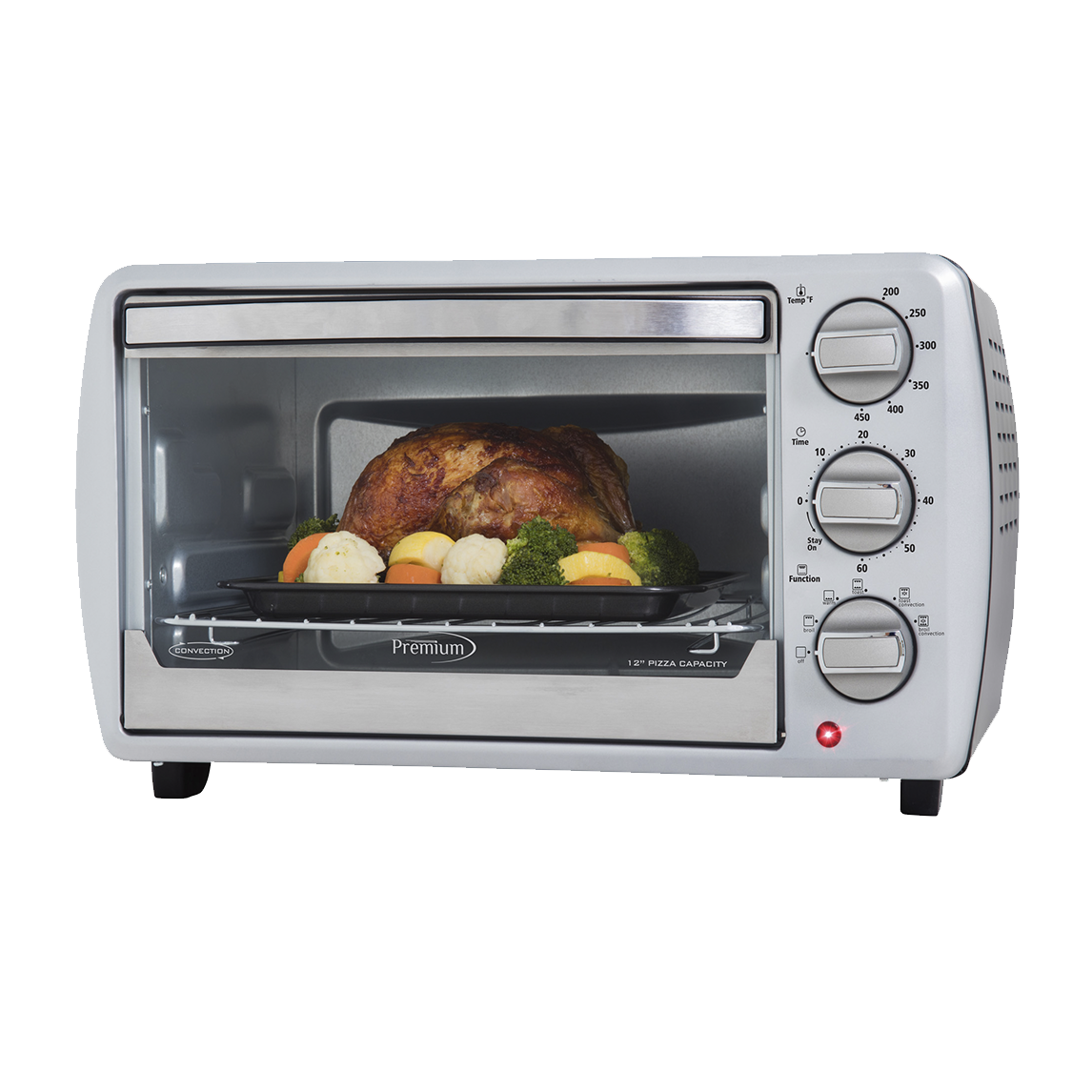 Horno de convección premium de lujo para 6 rebanadas, tostador, asador y horno para pizza de 30 cm. Acero inoxidable plateado.