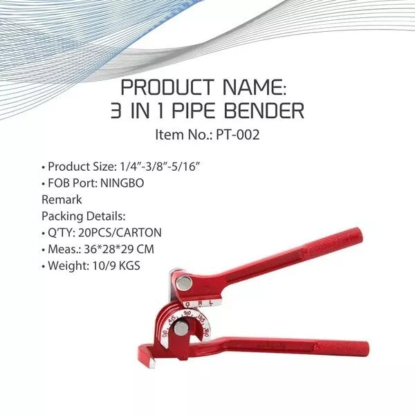Tube Bender 180º, 3 in 1 Aluminum Alloy Body OD Tubing 1/4" 5/16" & 3/8"