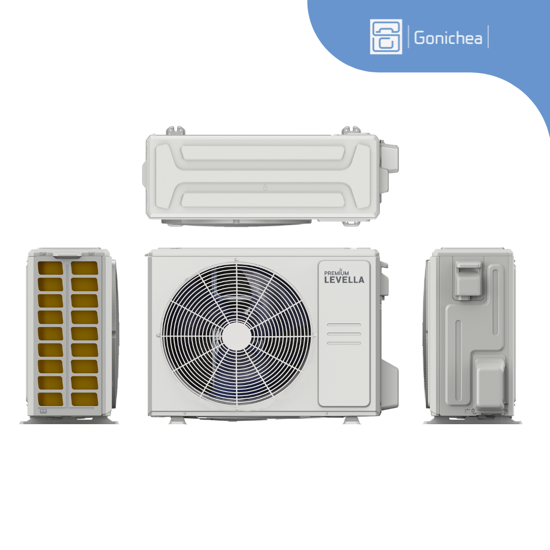 Sistema completo de aire acondicionado con bomba de calor Inverter mini-split sin ductos Premium Levella® de 18,000 BTU y 17 SEER2 de 230 V.