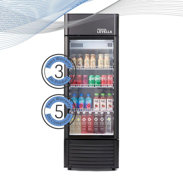 Refrigerador vertical de exhibición Premium Levella® de 6.5 pies cúbicos con puerta de vidrio simple. Refrigerador expositor.