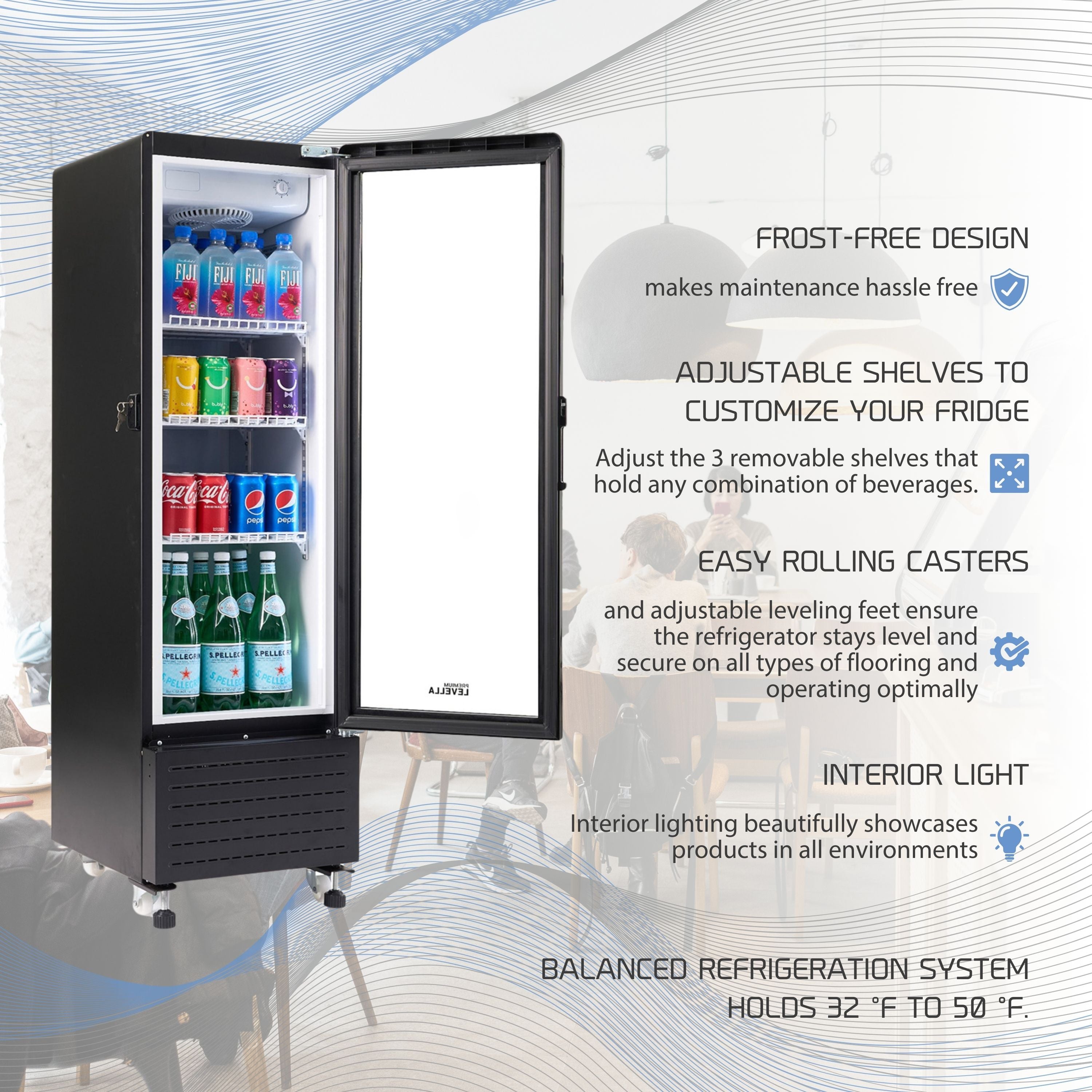 Premium Levella® 4.9 Cu. Ft. Single Glass Door Upright Display Refrige