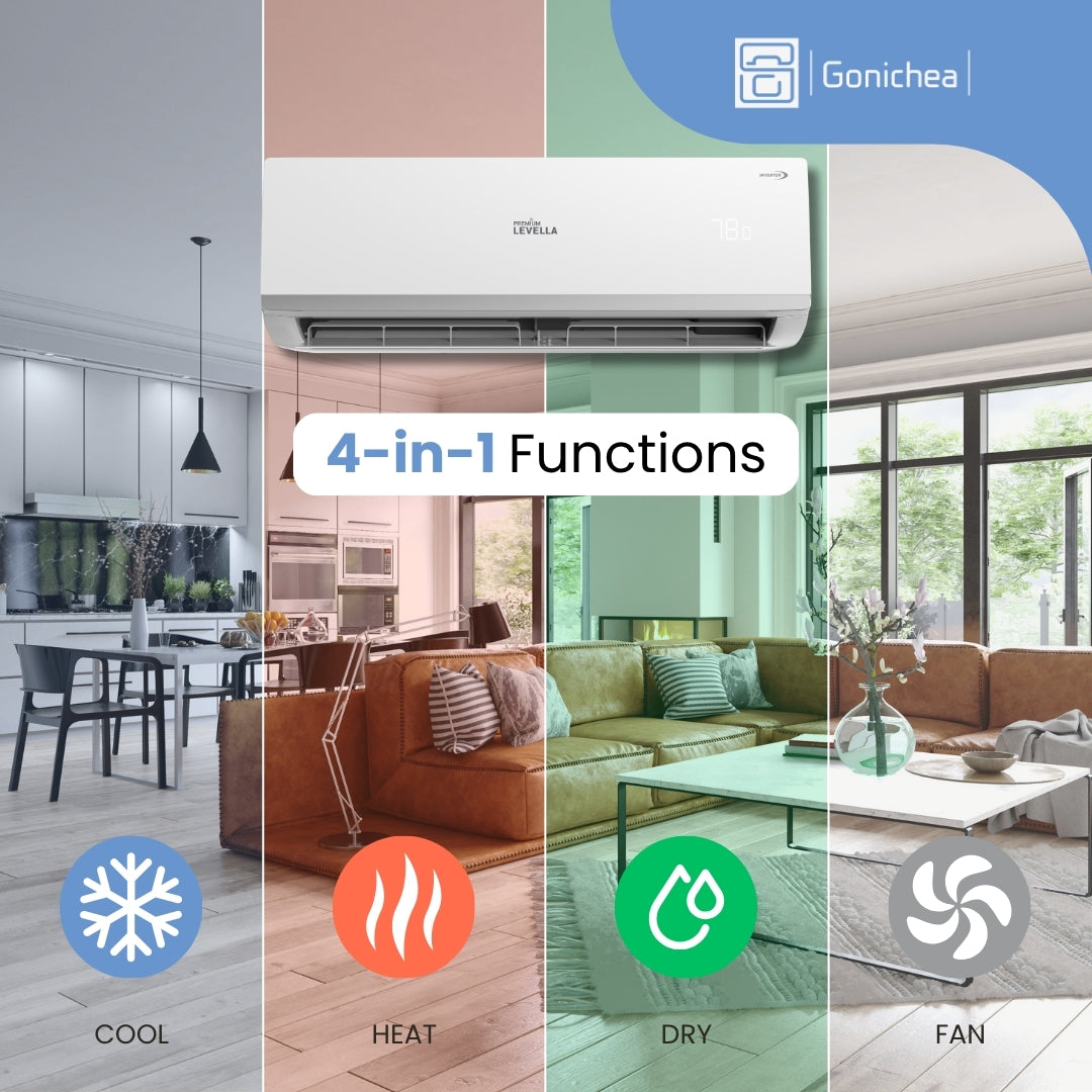 Sistema completo de aire acondicionado con bomba de calor Inverter mini-split sin ductos Premium Levella® de 18,000 BTU y 17 SEER2 de 230 V.