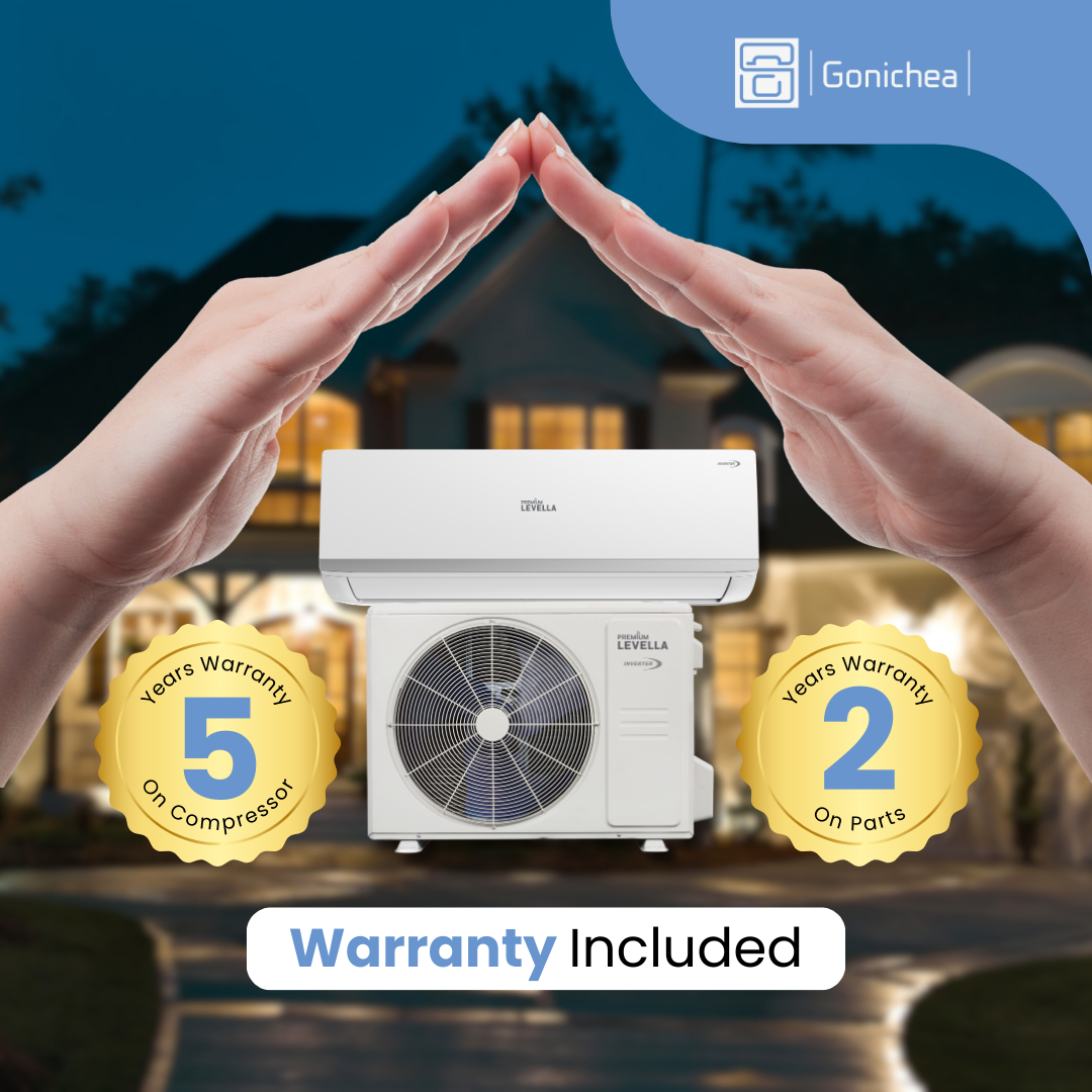 Sistema completo de aire acondicionado con bomba de calor Inverter mini-split sin ductos Premium Levella® de 18,000 BTU y 19.5 SEER2, 230 V. Incluye WIFI.