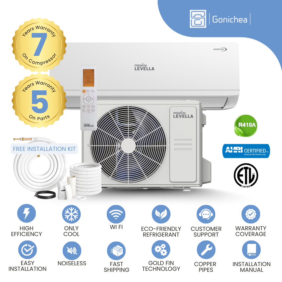 Premium Levella® 11,500 BTU 16 SEER2 Ductless Mini-Split Inverter Air Conditioner Only Cold System Full Set 230V. WIFI Included.