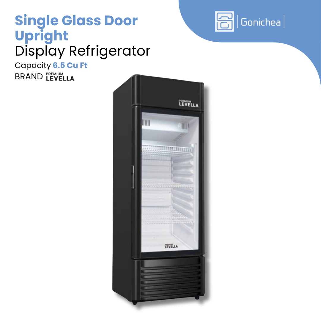 PREMIUM LEVELLA®  6.5 Cu. Ft. Single Glass Door Upright Display Refrigerator. Merchandiser Refrigerator - Black | Residential/Commercial.
