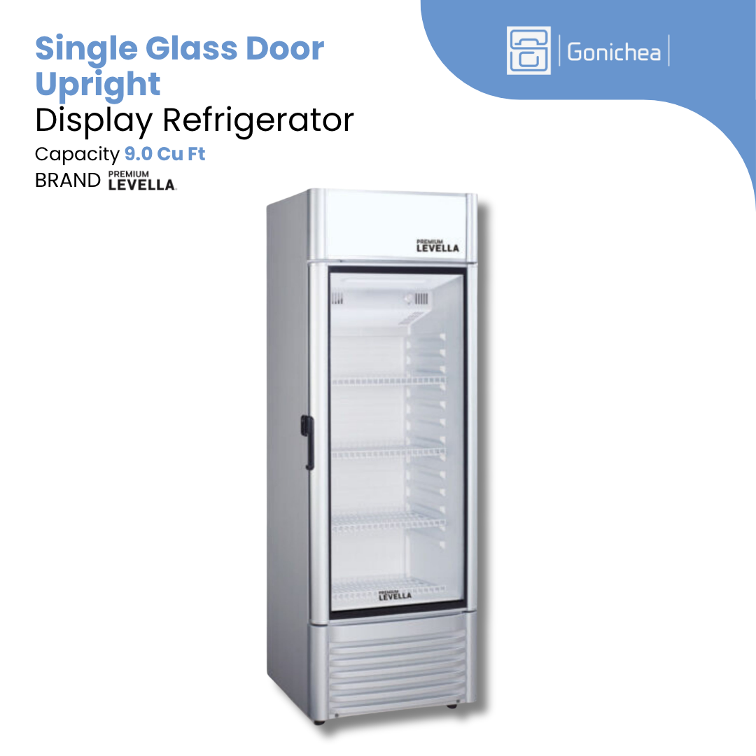 PREMIUM LEVELLA®  9.0 cu. ft. Single Glass Door Upright Display Refrigerator. Merchandiser Refrigerator - Silver | Residential/Commercial.