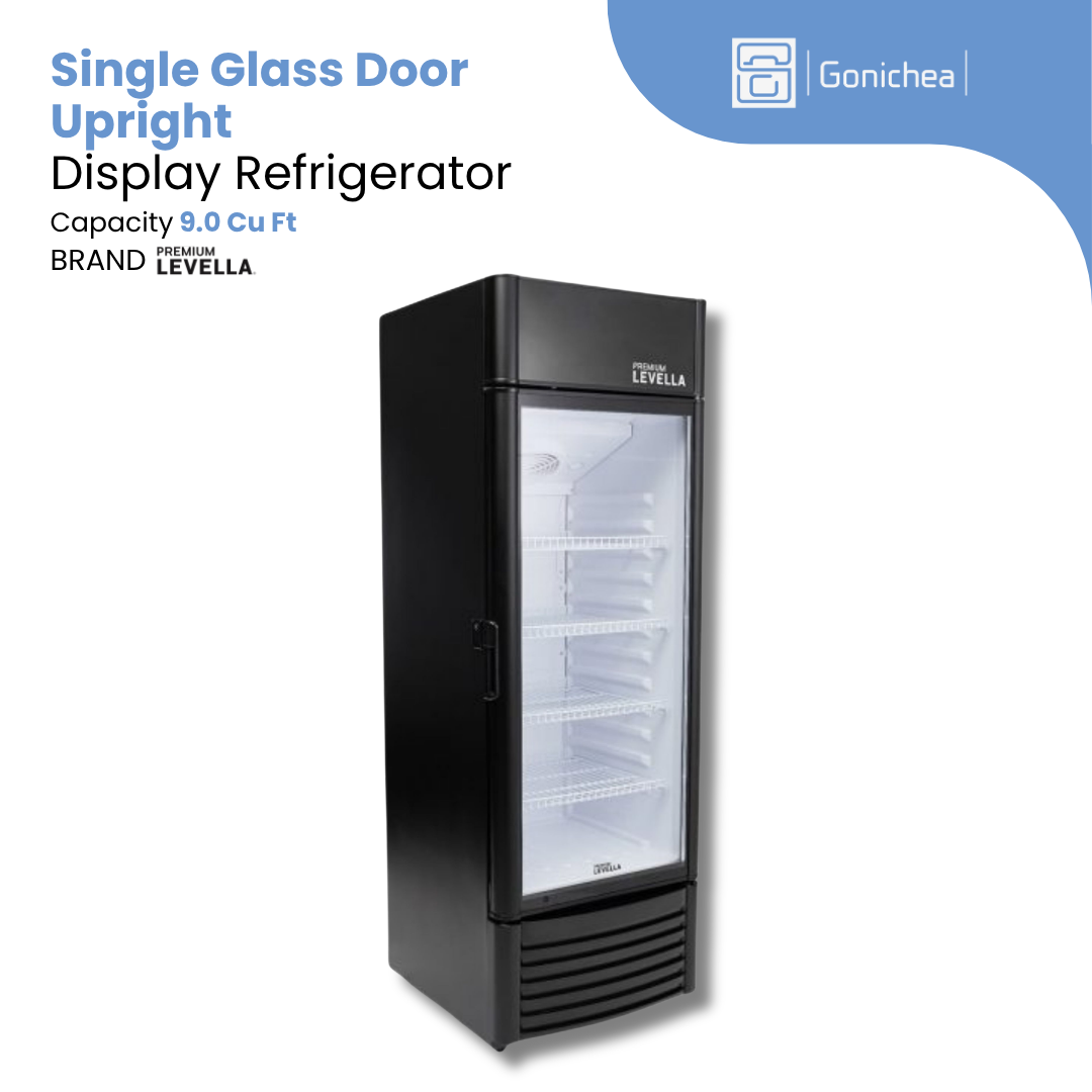 PREMIUM LEVELLA® 9.0 Cu. Ft. Single Glass Door Upright Display Refrigerator. Merchandiser Refrigerator - Black | Residential/Commercial.