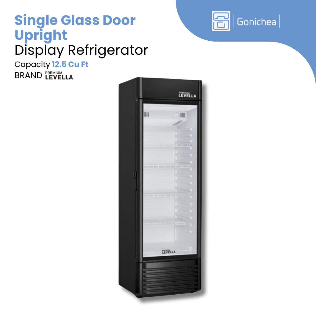 PREMIUM LEVELLA®  12.5 Cu. Ft. Single Glass Door Upright Display Refrigerator. Merchandiser Refrigerator - Black | Residential/Commercial.