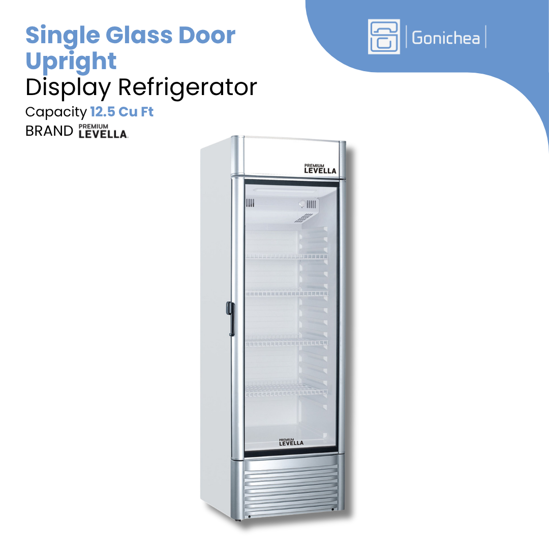 PREMIUM LEVELLA® 12.5 Cu. Ft. Single Glass Door Upright Display Refrigerator. Merchandiser Refrigerator - Silver | Residential/Commercial.