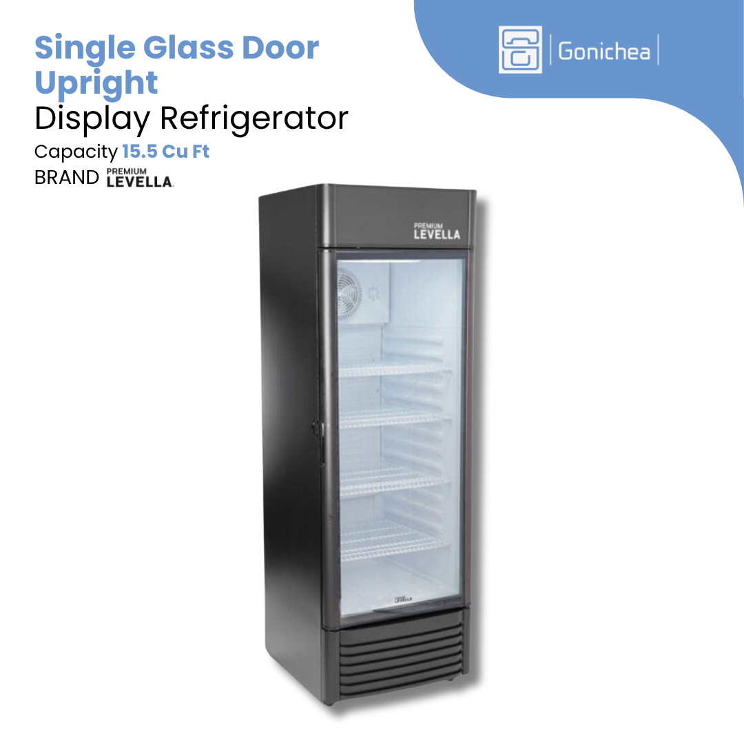 PREMIUM LEVELLA® 15.5 Cu. Ft. Single Glass Door Upright Display Refrigerator. Merchandiser Refrigerator - Black | Residential/Commercial.