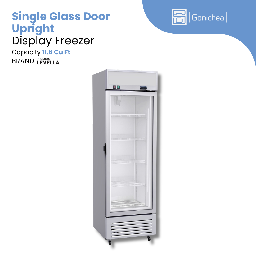 Premium Levella® 11.6 Cu. Ft. Single Glass Door Upright Display Freezer. Silver