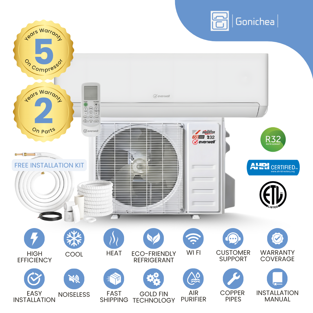 Aire acondicionado minisplit inversor Premium Levella® de 12 000 BTU, 16 SEER2, sin ductos, solo sistema de frío, conjunto completo de 115 V. WIFI incluido.