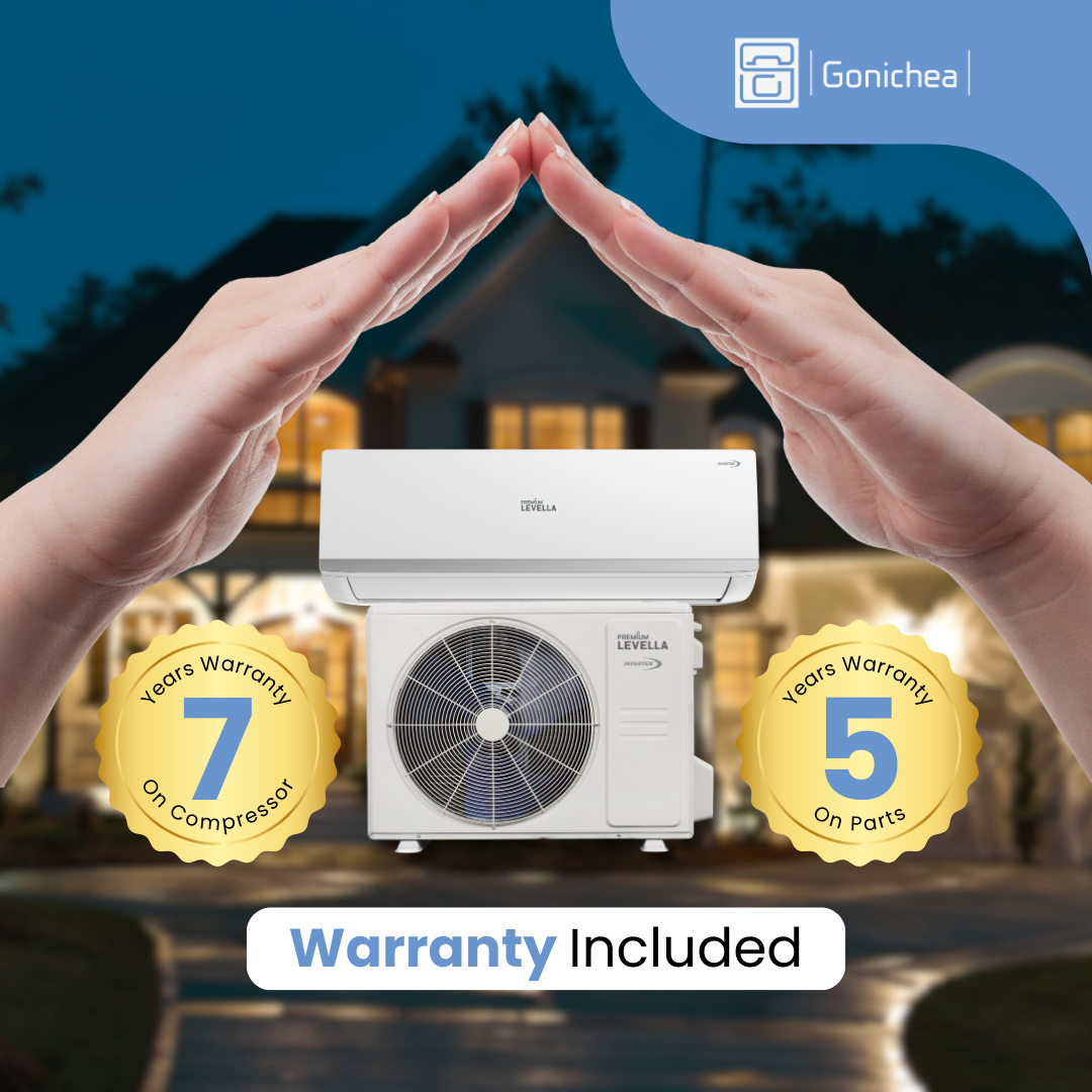 Sistema completo de aire acondicionado con bomba de calor Inverter mini-split sin ductos Premium Levella® de 12,000 BTU y 17.40 SEER2, 110 V. Incluye WIFI.