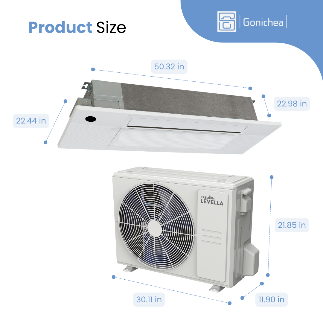Sistema completo de aire acondicionado con bomba de calor Inverter mini-split sin ductos Premium Levella® de 12,000 BTU y 21.4 SEER2, 230 V. Incluye WIFI.
