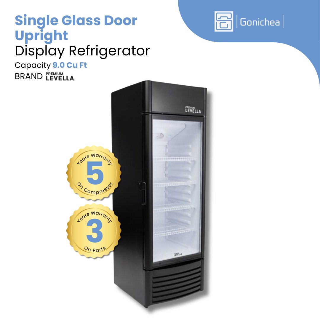 PREMIUM LEVELLA® 9.0 Cu. Ft. Single Glass Door Upright Display Refrigerator. Merchandiser Refrigerator - Black | Residential/Commercial.