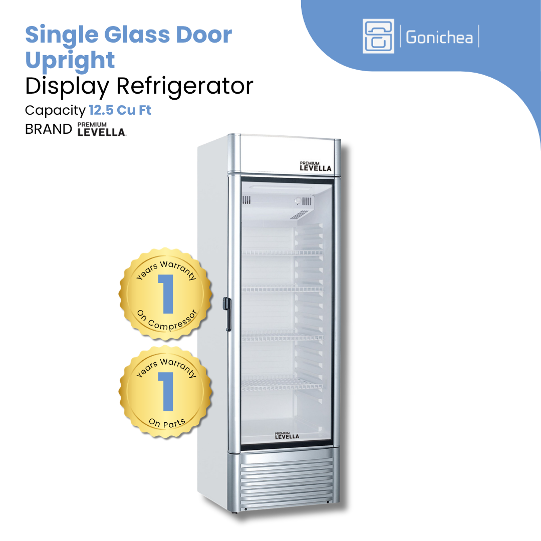 PREMIUM LEVELLA® 12.5 Cu. Ft. Single Glass Door Upright Display Refrigerator. Merchandiser Refrigerator - Silver | Residential/Commercial.