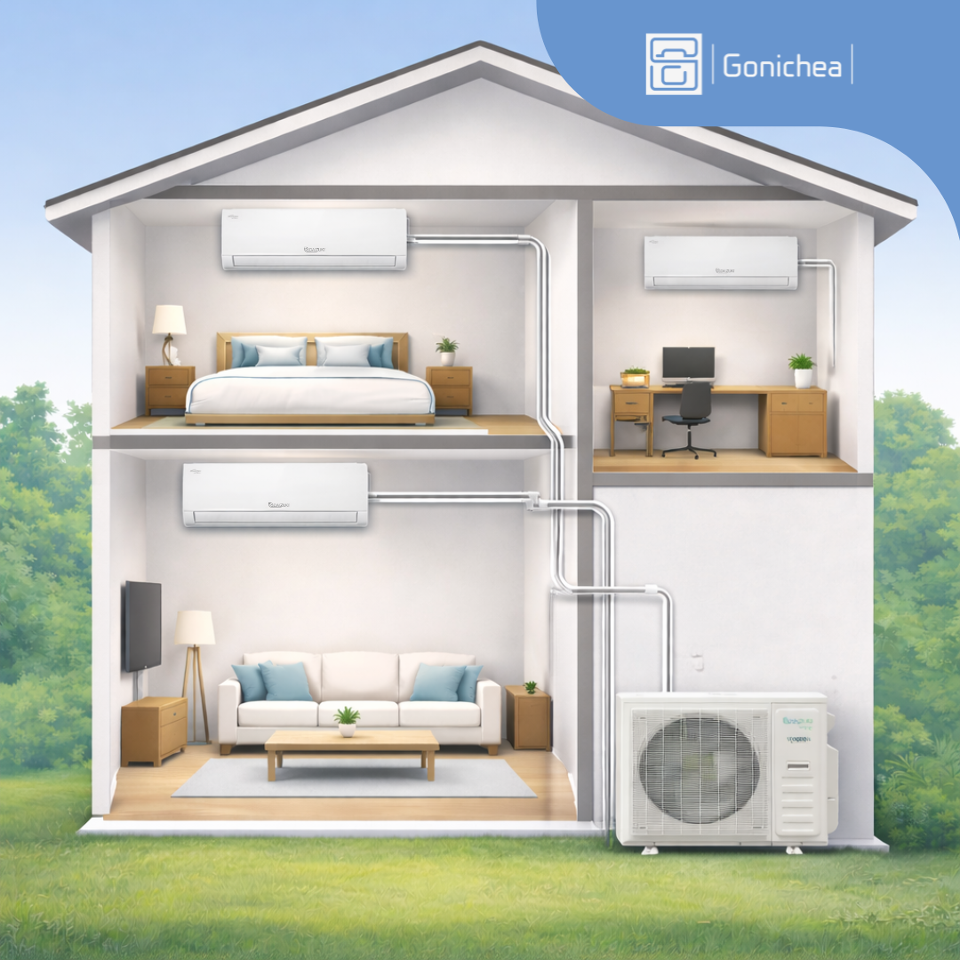 Aire acondicionado minisplit sin conductos Tri Zone 23.5 SEER2, con inversor, wifi y bomba de calor