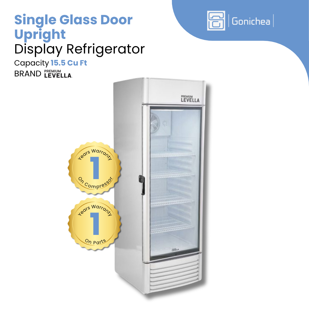 PREMIUM LEVELLA® 15.5 Cu. Ft. Single Glass Door Upright Display Refrigerator. Merchandiser Refrigerator - Silver | Residential/Commercial.
