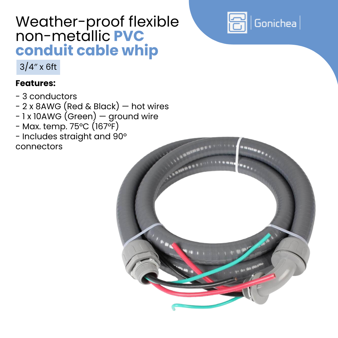 Everwell 3/4" x 6′, 2x8AWG, 1x10AWG Cable Whip
