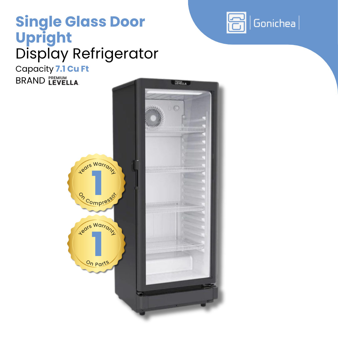 PREMIUM LEVELLA® 7.1 Cu. Ft. Single Glass Door Upright Display Refrigerator - Black | Residential/Commercial.