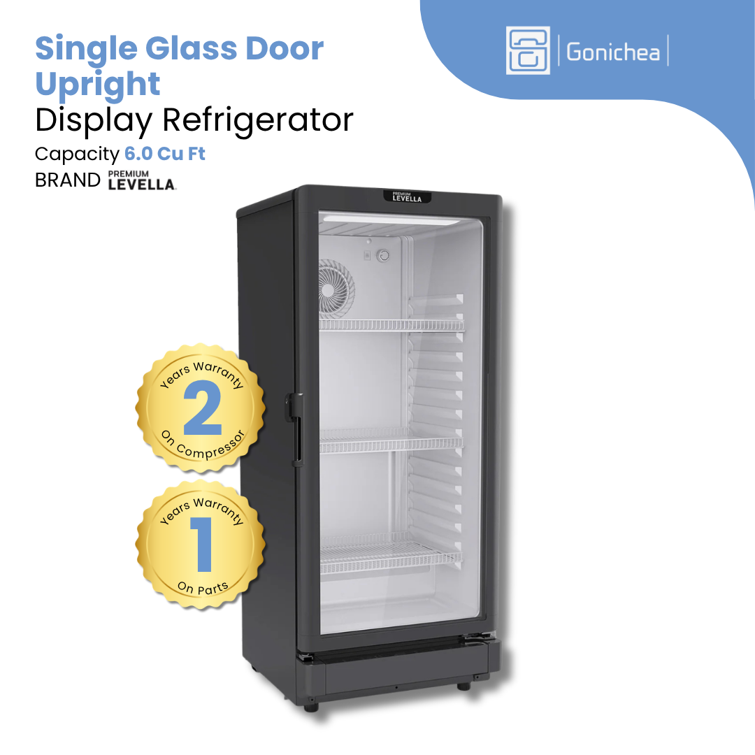 PREMIUM LEVELLA® 6.0 Cu. Ft. Single Glass Door Upright Display Refrigerator - Black | Residential/Commercial.