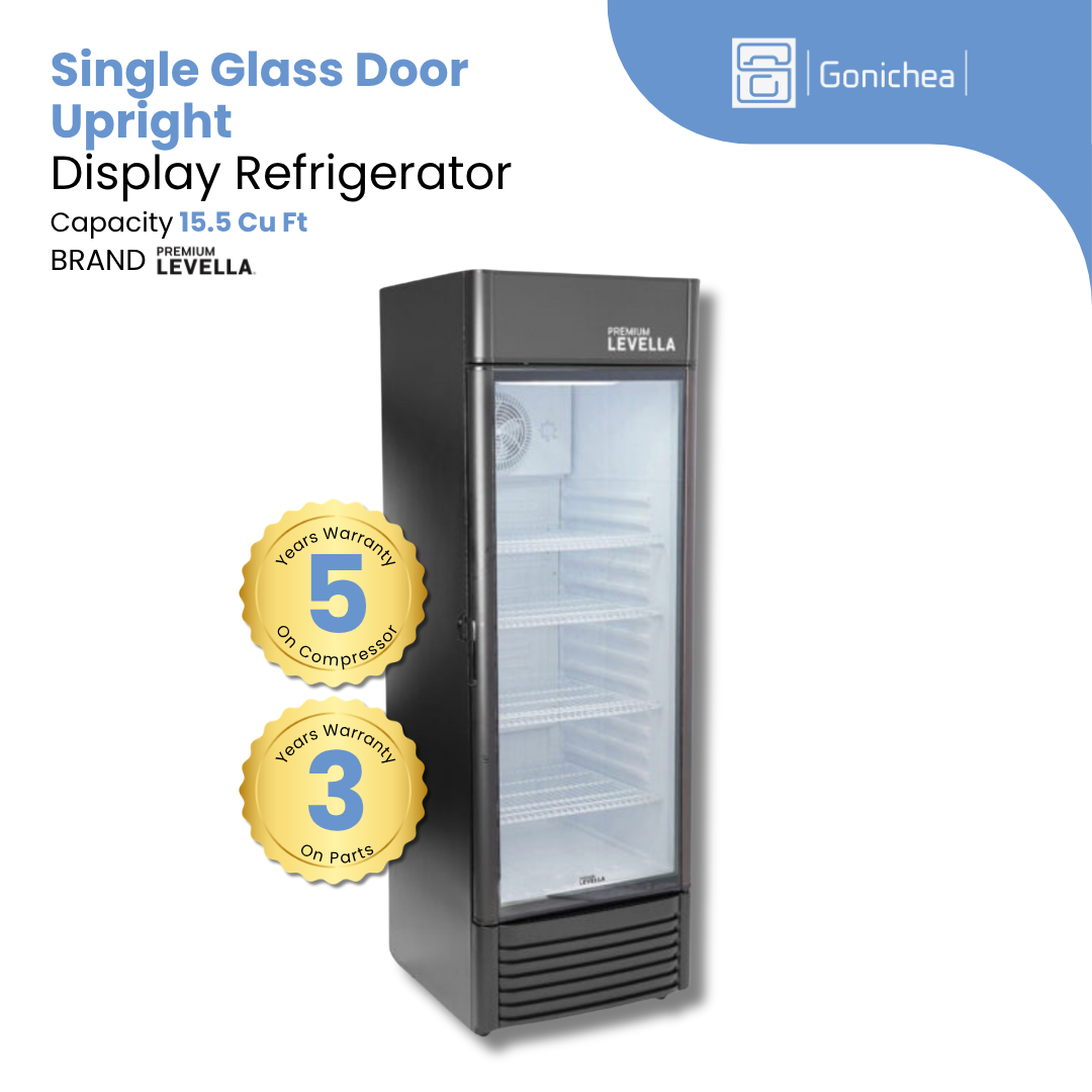 PREMIUM LEVELLA® 15.5 Cu. Ft. Single Glass Door Upright Display Refrigerator. Merchandiser Refrigerator - Black | Residential/Commercial.