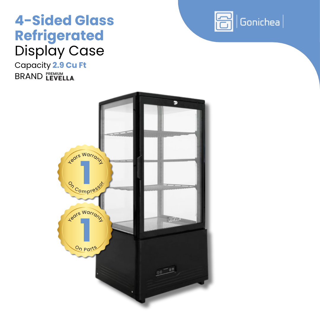 PREMIUM LEVELLA® 2.9 Cu. Ft.2.9  4-Sided Glass Refrigerated Display Case - Black | Commercial.