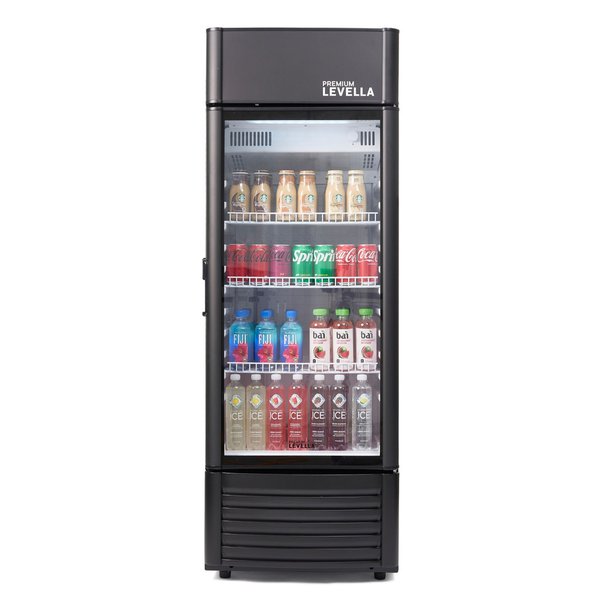 Refrigerador vertical de exhibición Premium Levella® de 6.5 pies cúbicos con puerta de vidrio simple. Refrigerador expositor.