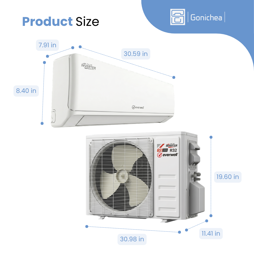 Aire acondicionado minisplit inversor Premium Levella® de 12 000 BTU, 16 SEER2, sin ductos, solo sistema de frío, conjunto completo de 115 V. WIFI incluido.